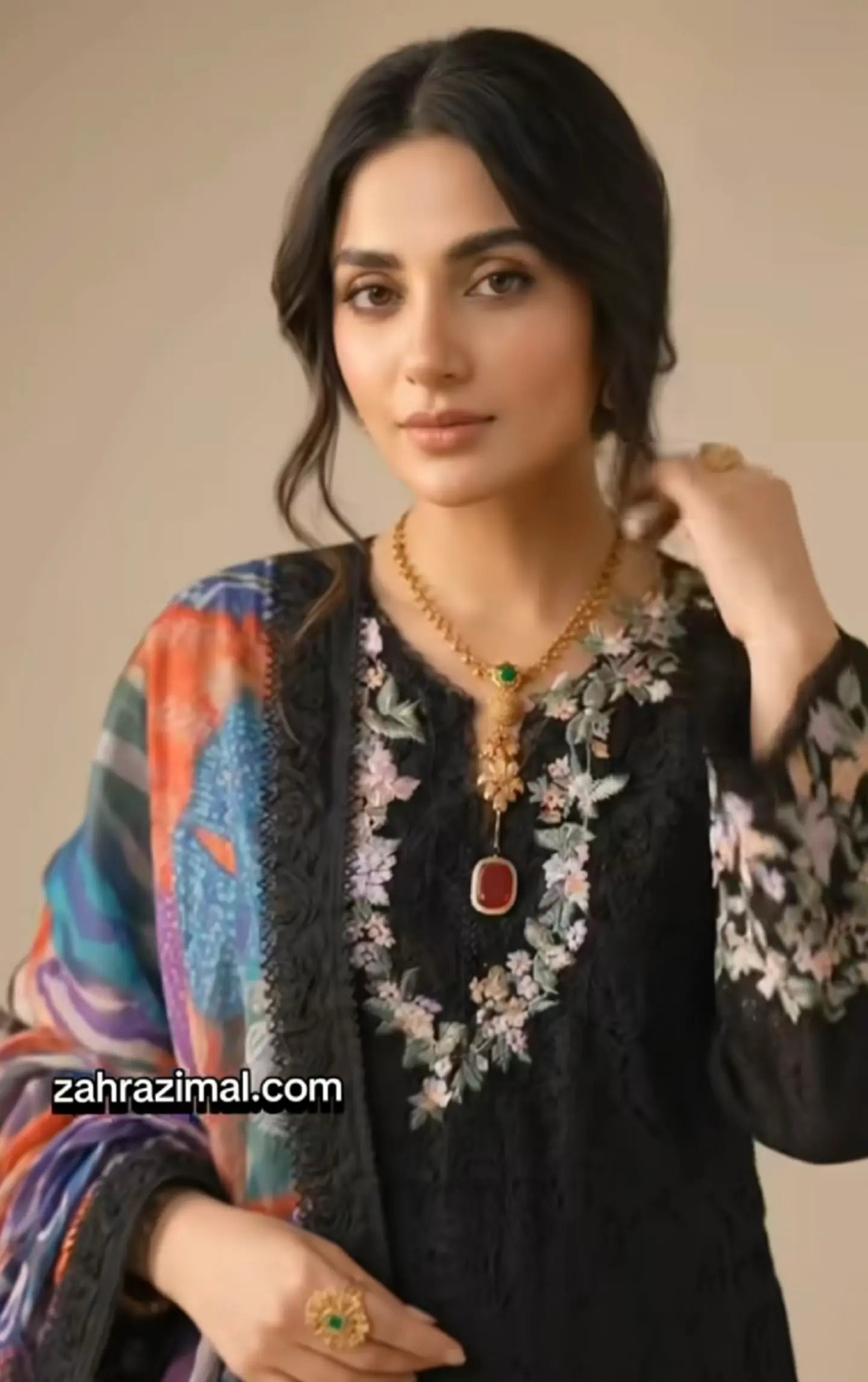 Zahra Zimal: Black Chikankari Luxury Embroidered Lawn & Silk 3 Piece Suit