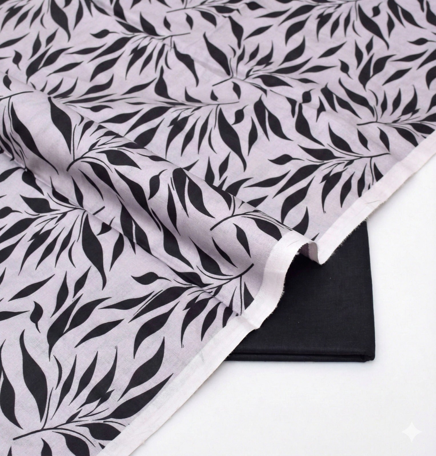 Zahra Zimal ZZ. Collection - Lawn (Black & White Monochrome Leaf) 2-Piece Suit (Summer Collection) - Digital Printed) (BL-01)