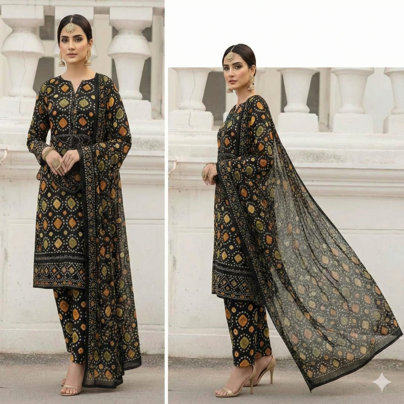 Zahra Zimal - Premium Lawn Embroidered & Chiffon (Black and Floral) 3-piece unstitched suit