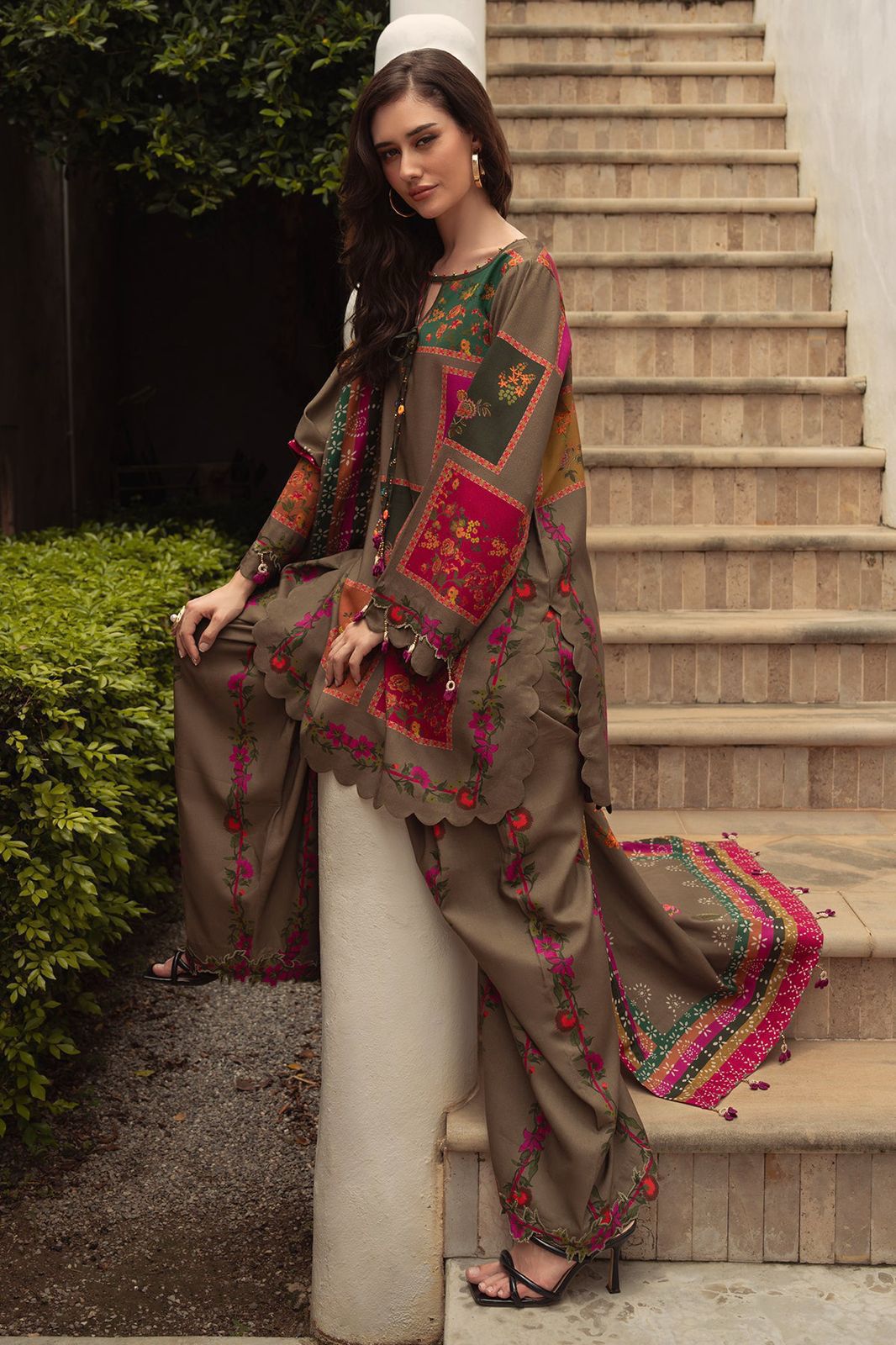 Zz. Collection: Earthy Mosaic Printed Lawn 3-piece Unstitched suit (Zahra Zimal)