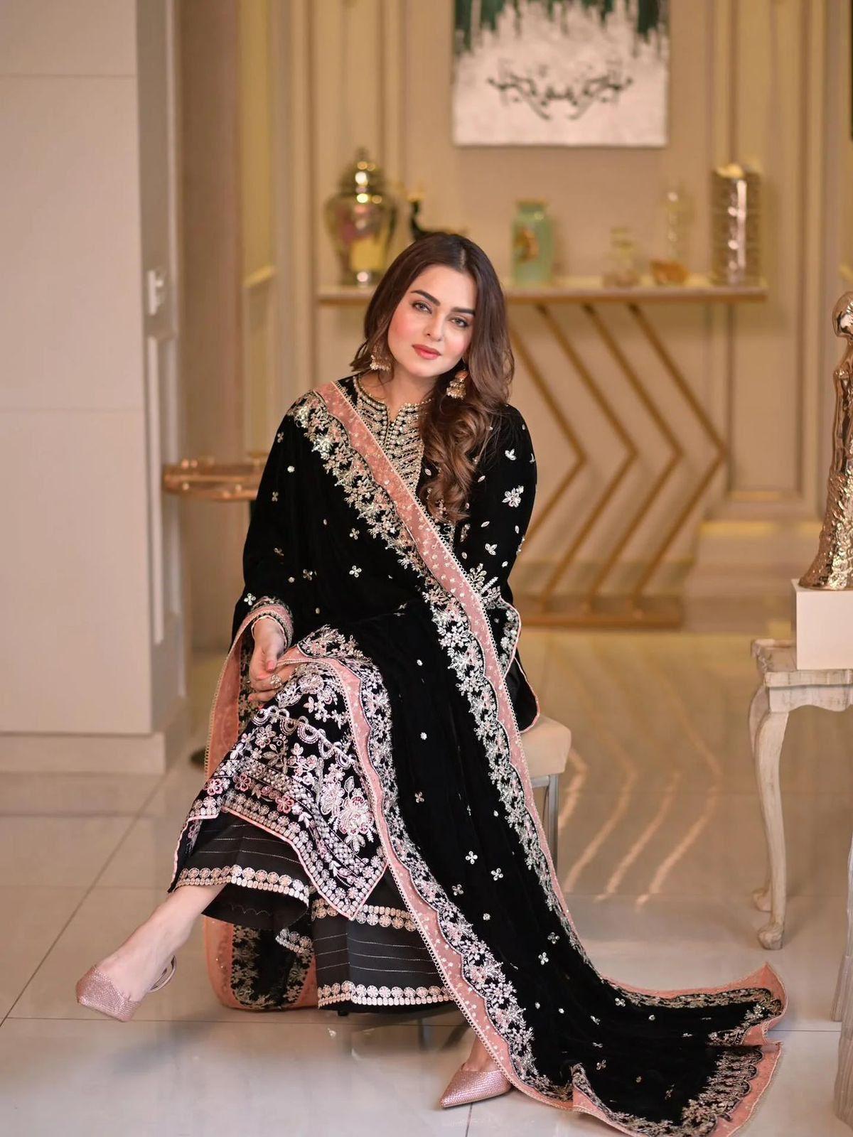 Chiffon dupatta with four-side heavy embroidered spangle border ready to wear