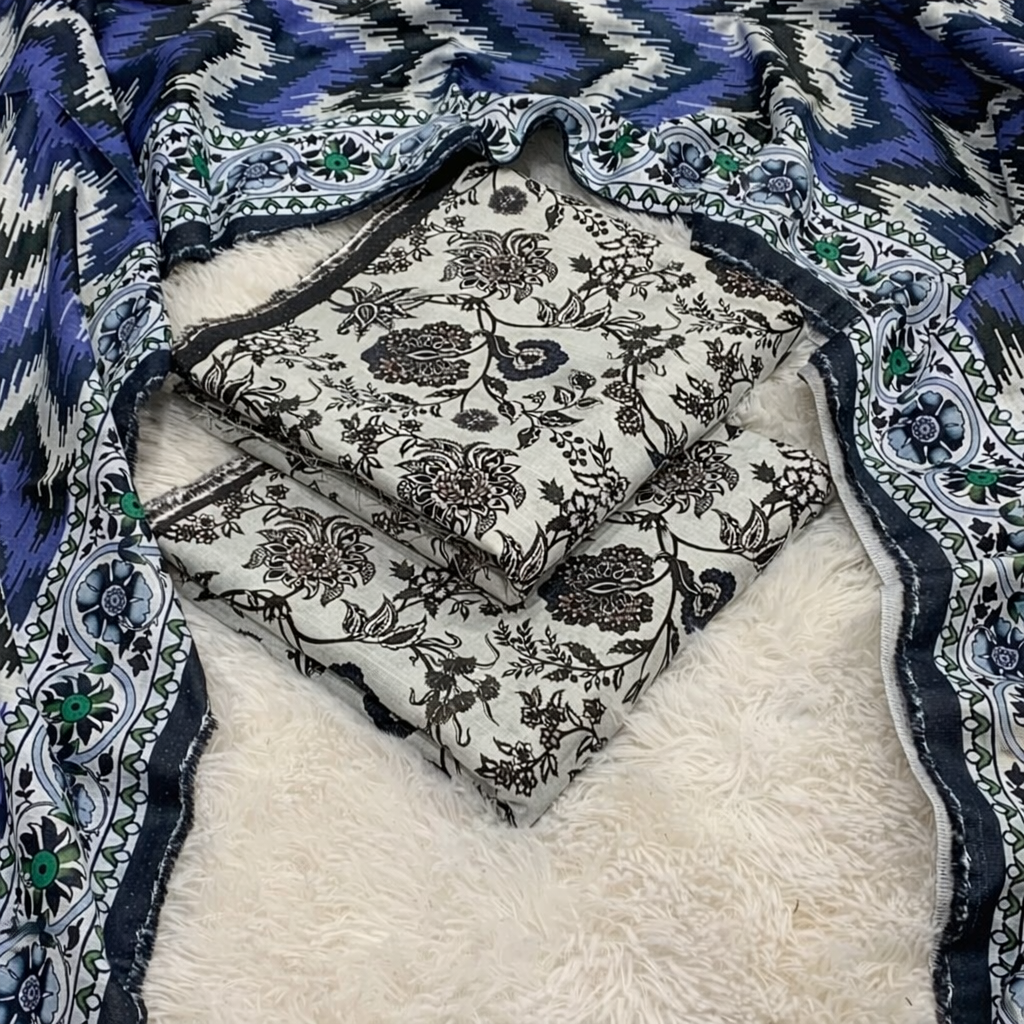 Zahra Zimal Collection: Khaddar Blue Printed 3-Piece Suit (Winter 2025 Collection) (Bin Saeed) (K1003)