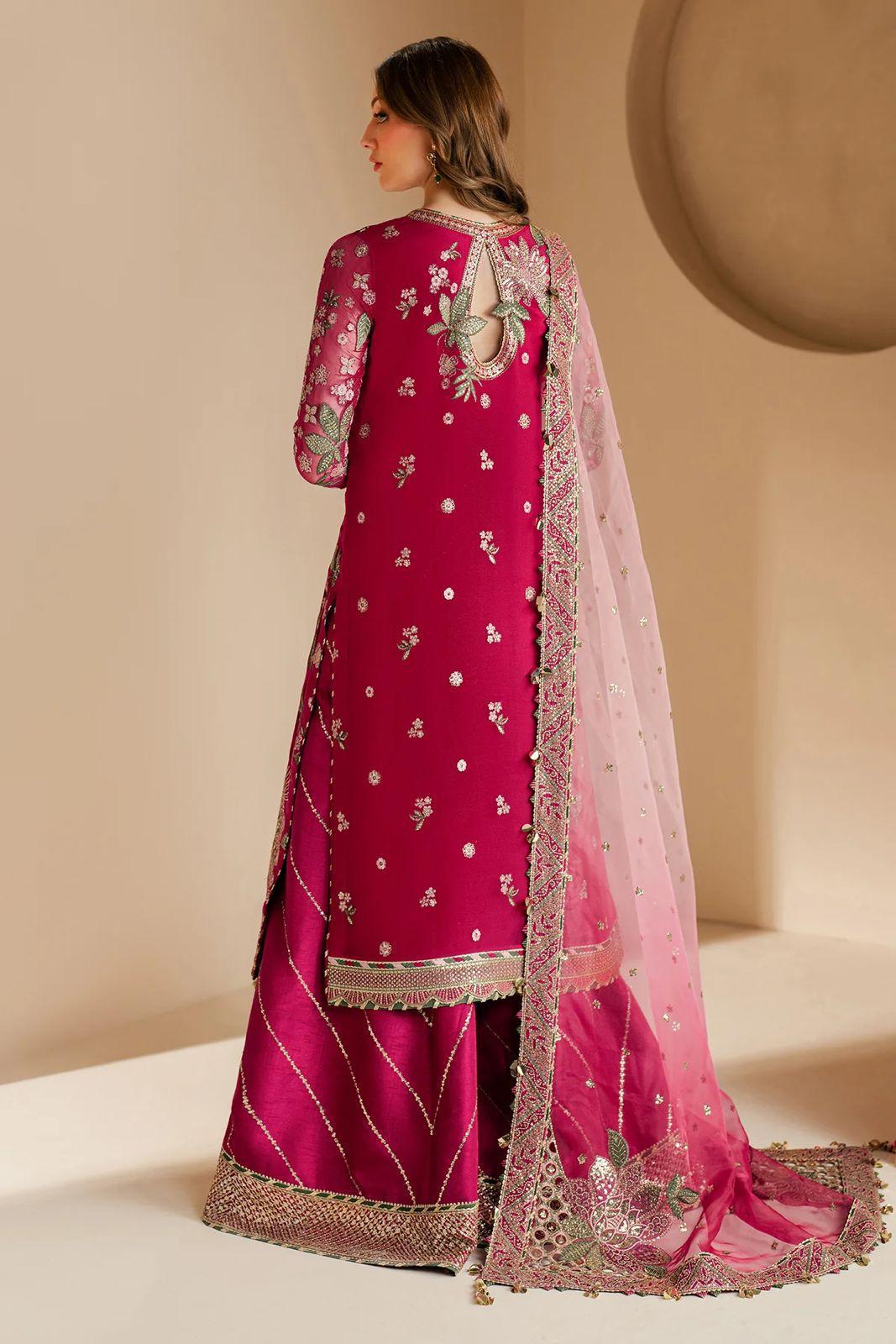 ZZ. Collection - Luxury Shocking Pink Magenta Chiffon Wedding Edition (With Tie & Dye Dupatta) Unstitched 3 Piece Suit – Luxury Embroidered Wedding Formal Wear (EMB1003)