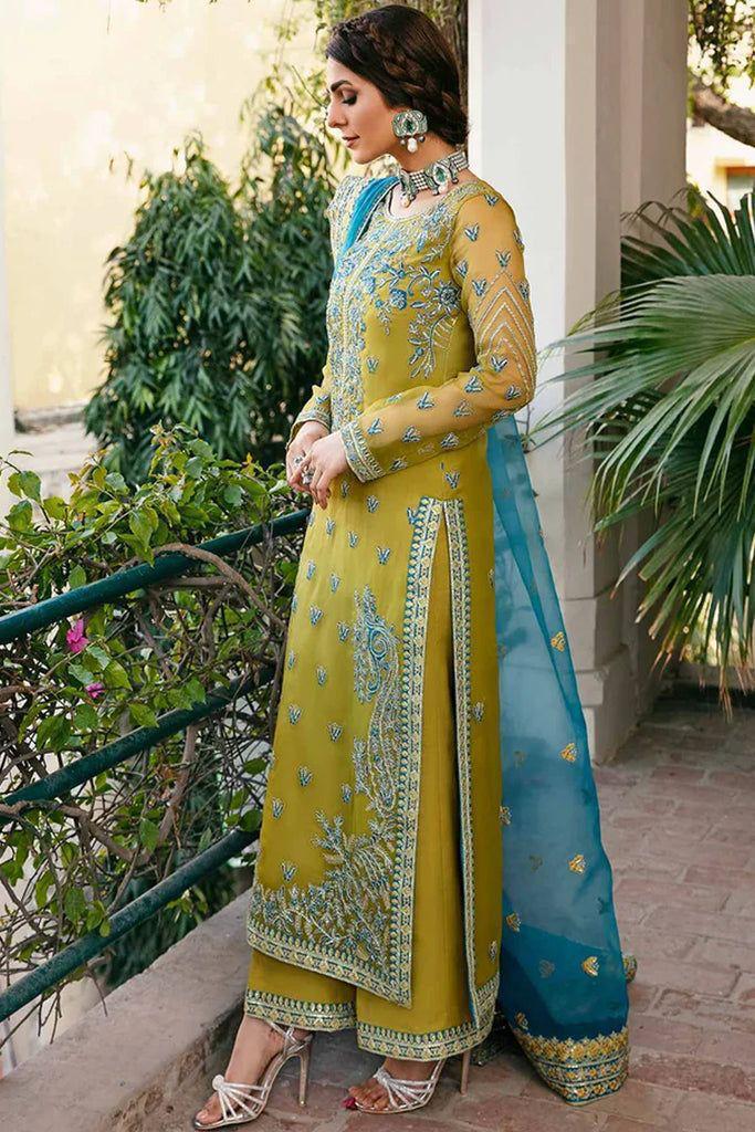 ZZ. Collection - Luxury Organza Wedding Edition (Mustard Yellow & Greenish Blue Teal) - Heavy Adda Work & Sequence Embroidery – Unstitched 3 Piece Suit (EMB1004)
